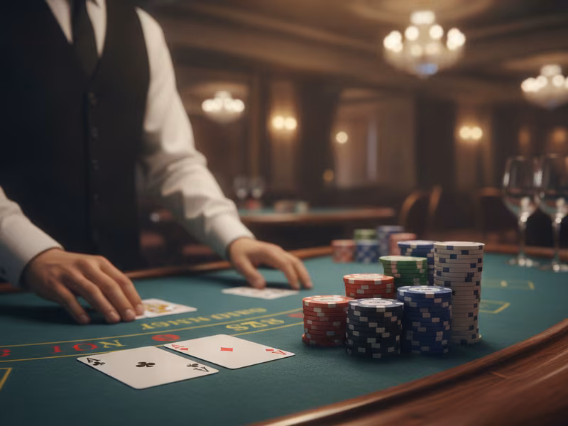 Blackjack table with cards and chips
