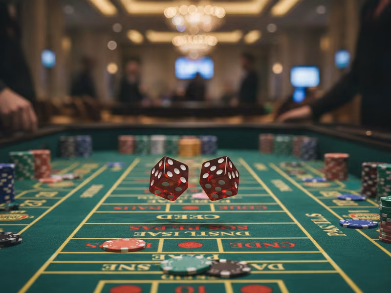 Craps table with dice and betting layout