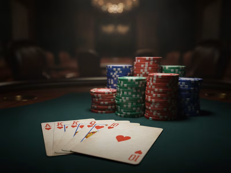 Poker table with cards and chips