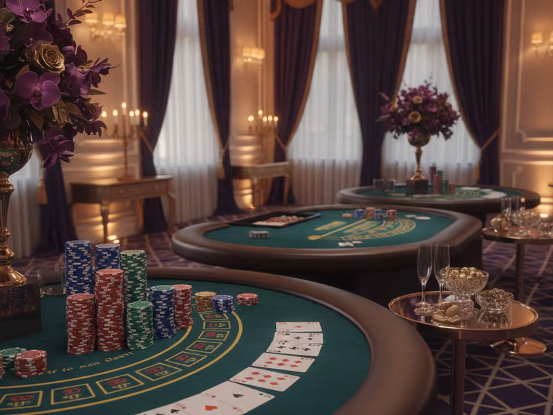 Neutral casino styling with gaming tables and chips